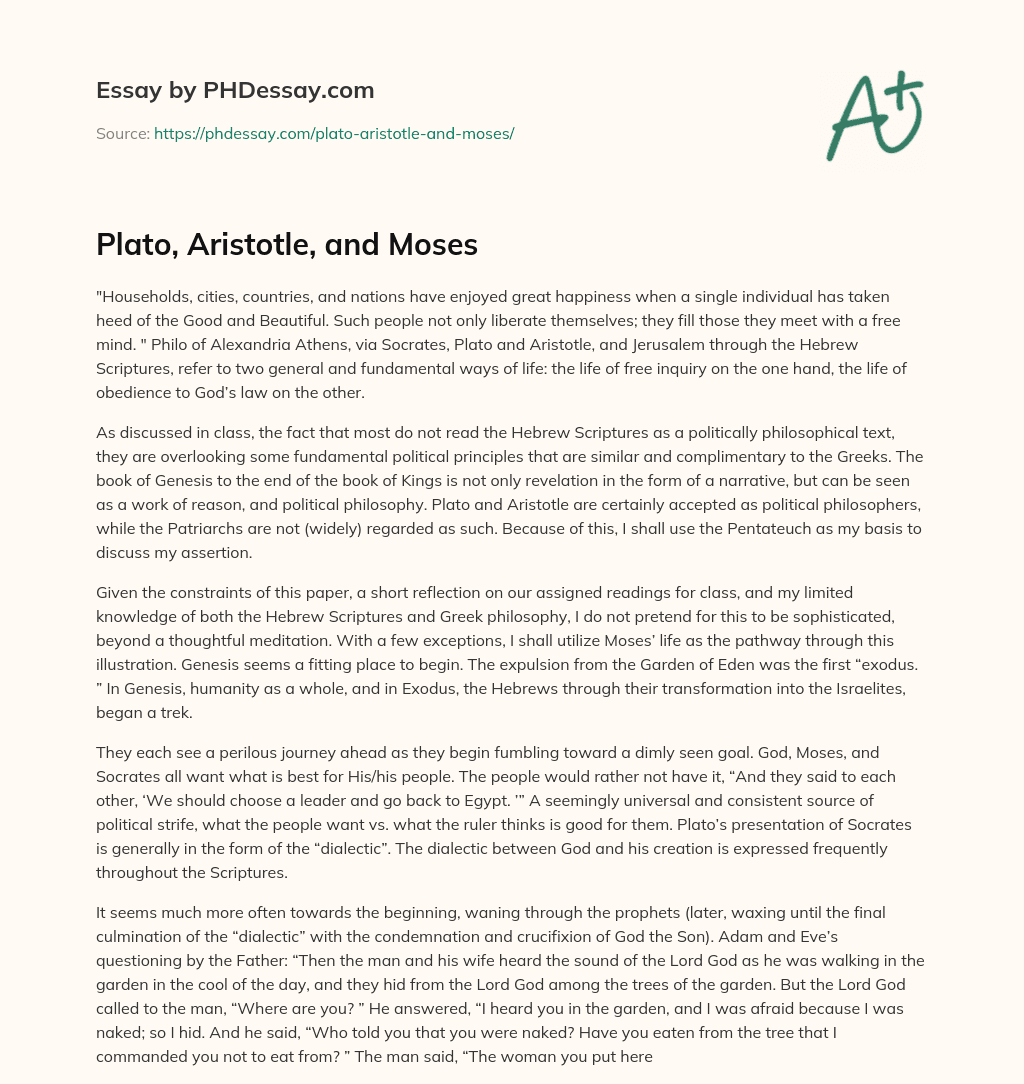 Plato, Aristotle, and Moses essay