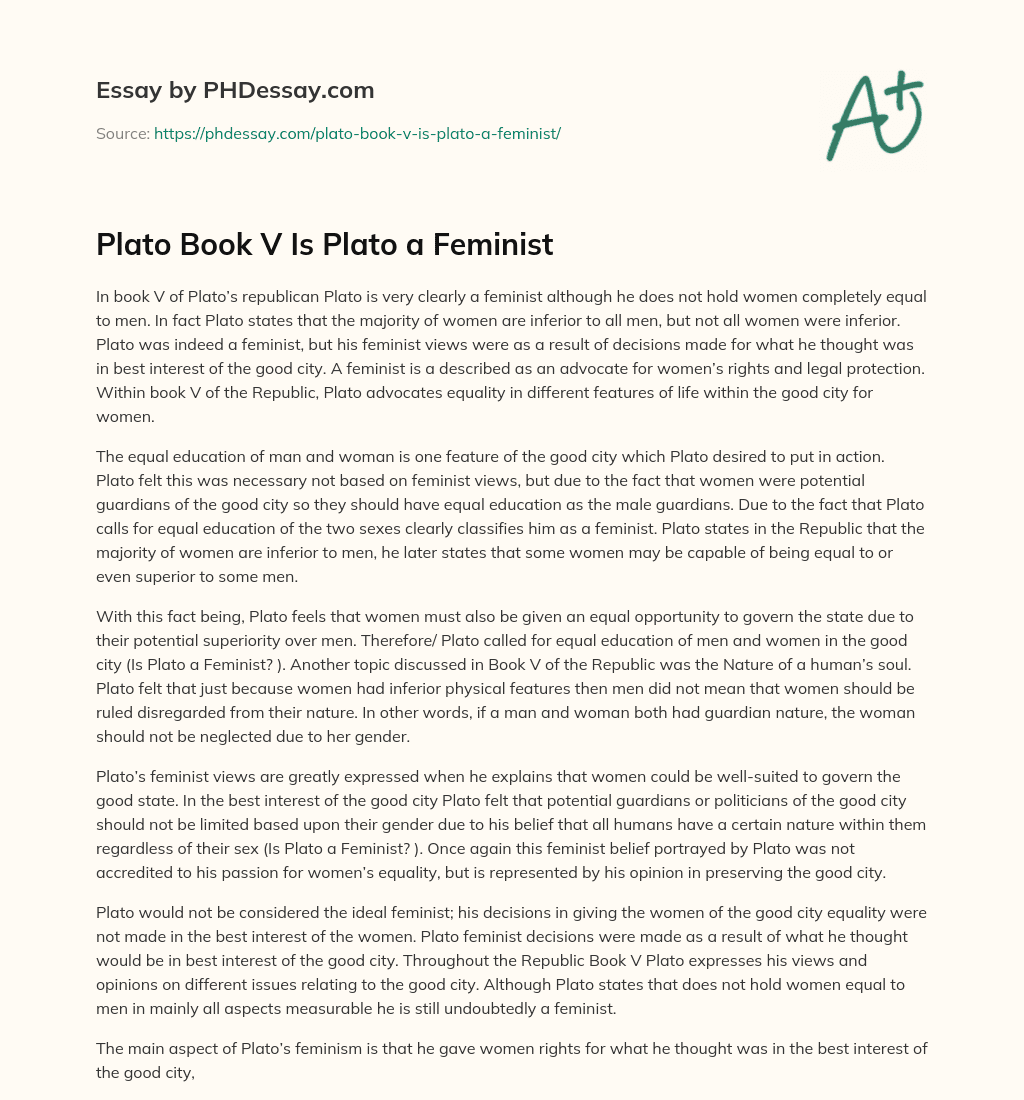 Plato Book V Is Plato a Feminist essay
