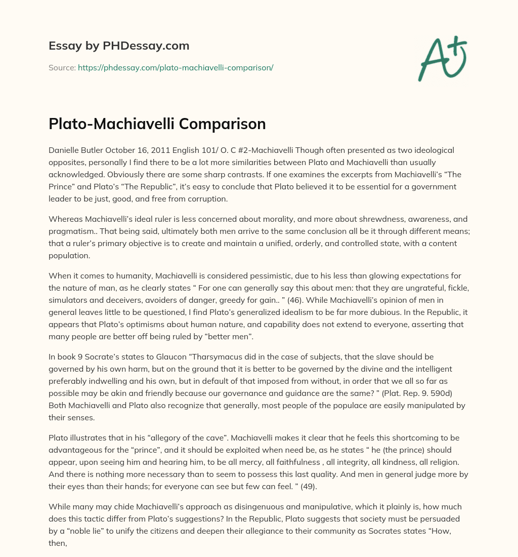Plato-Machiavelli Comparison essay