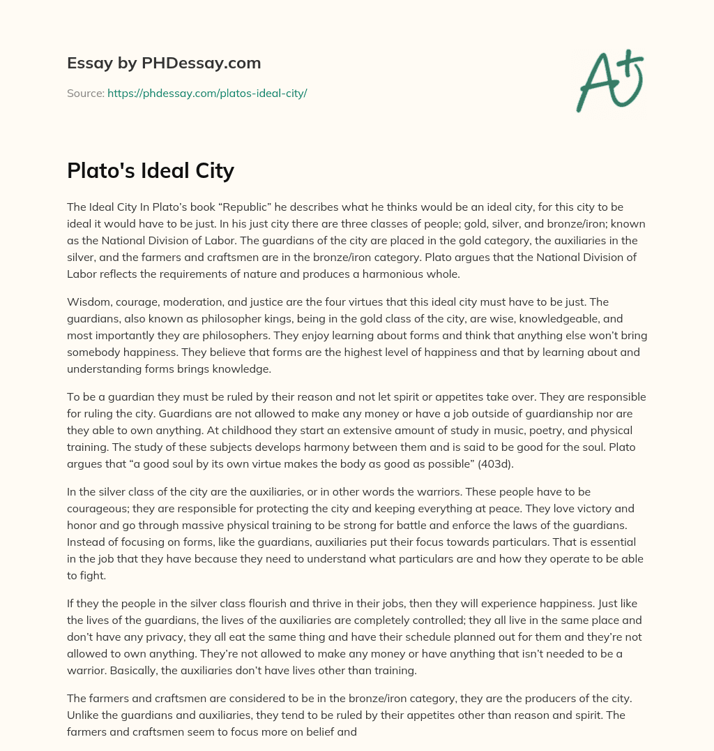 plato's ideal city essay