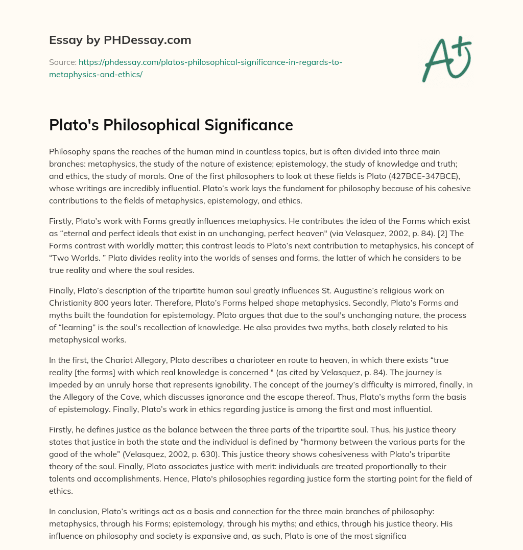 Plato’s Philosophical Significance essay