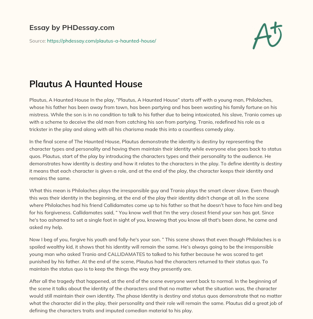 Plautus A Haunted House essay