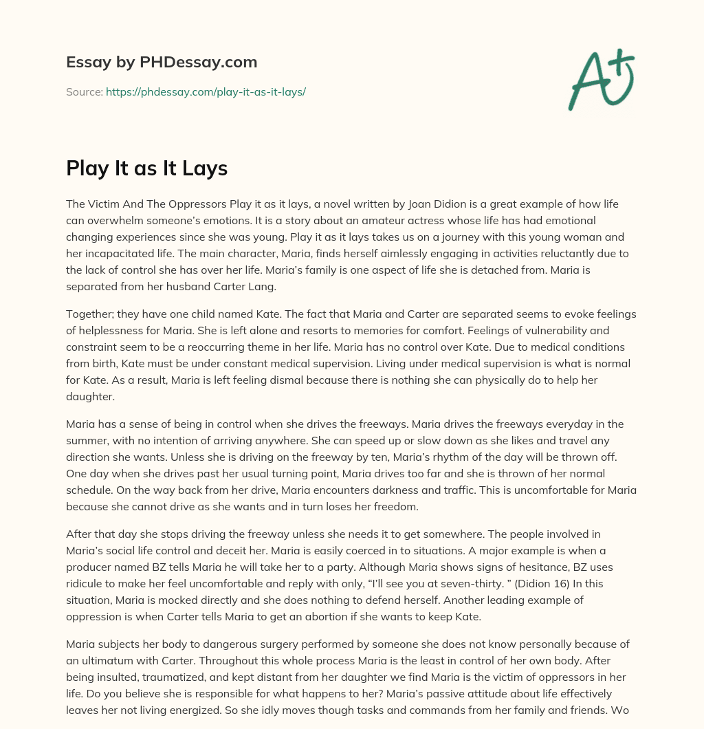 Play It as It Lays essay
