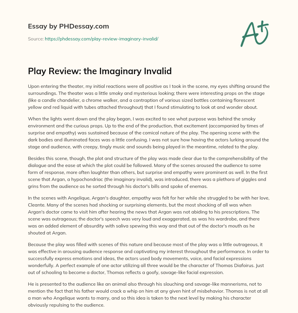 Play Review: the Imaginary Invalid essay