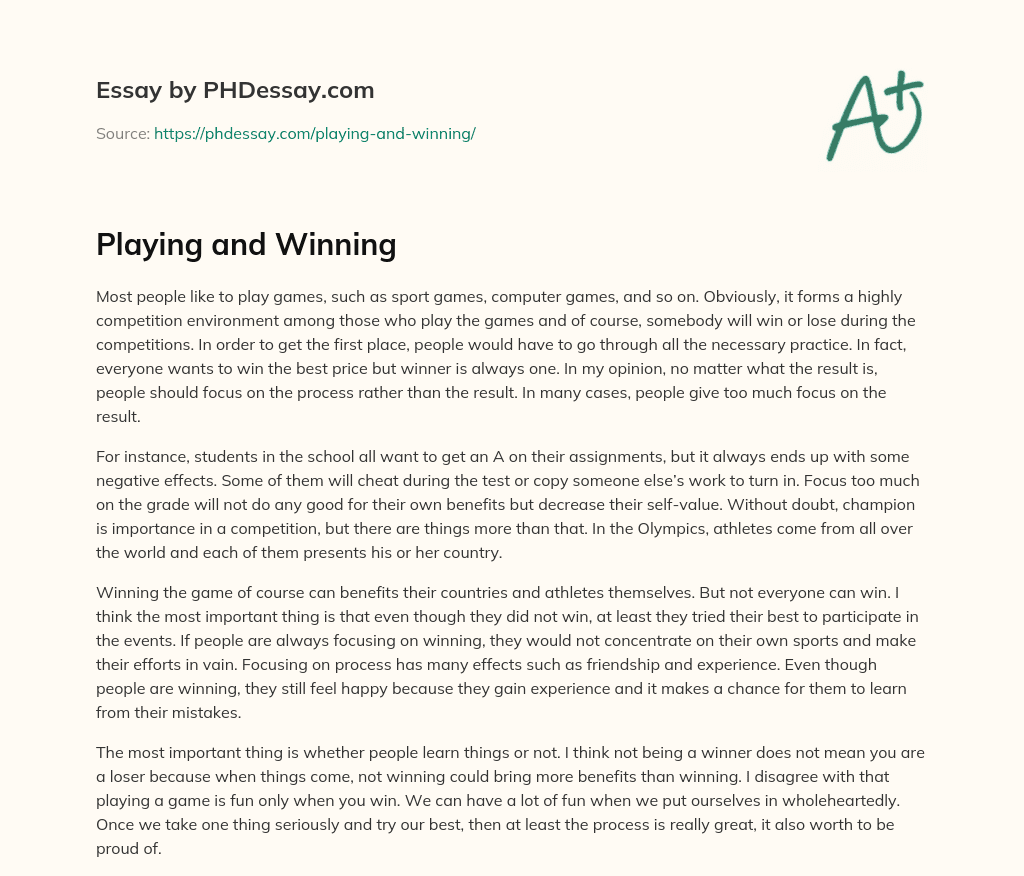 Playing and Winning essay