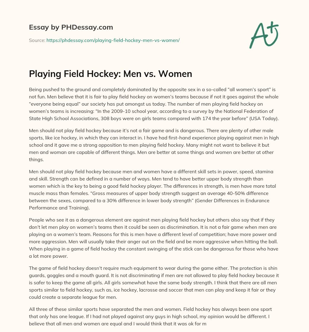 Playing Field Hockey Men vs. Women