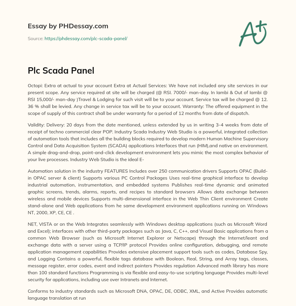 Plc Scada Panel essay