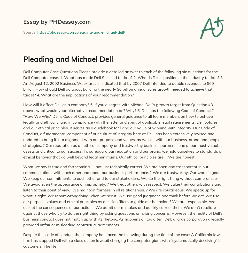 Pleading and Michael Dell essay
