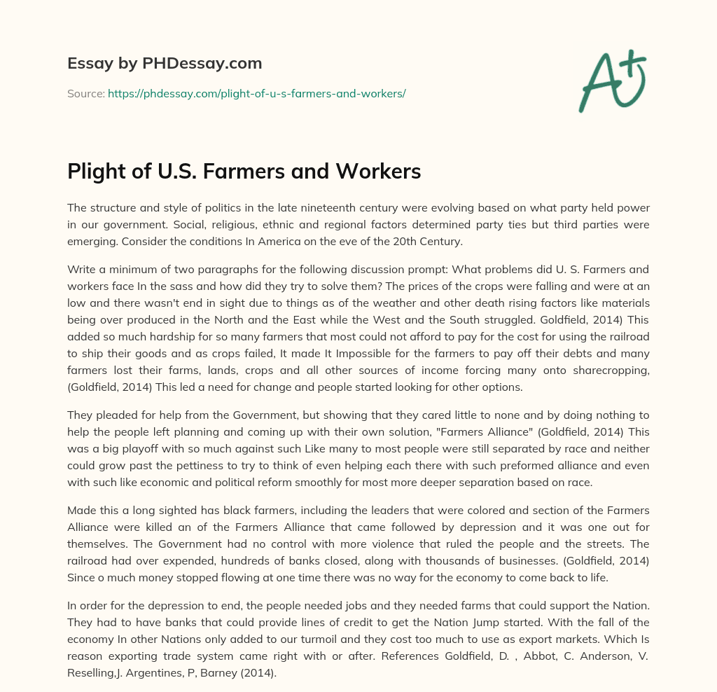 Plight of U.S. Farmers and Workers essay