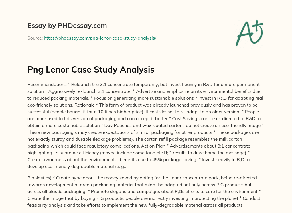 Png Lenor Case Study Analysis essay