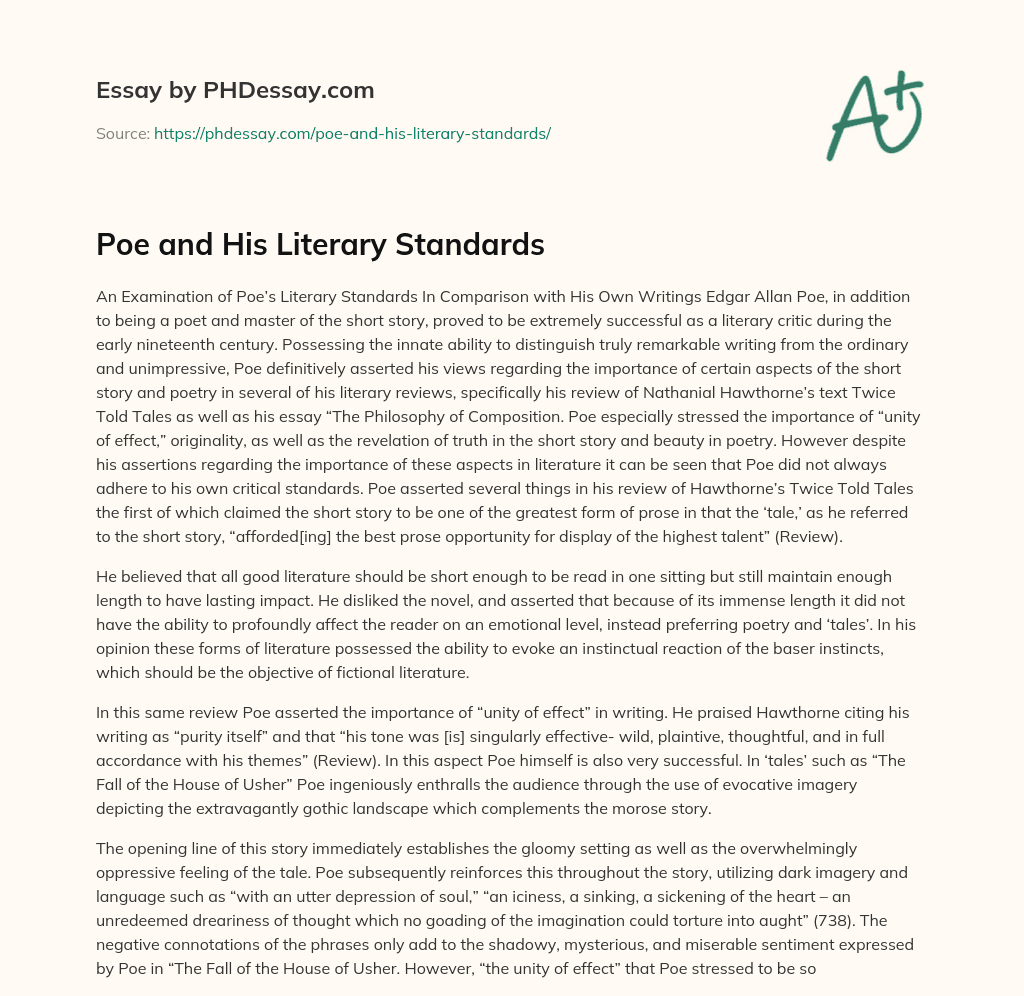 Poe and His Literary Standards essay