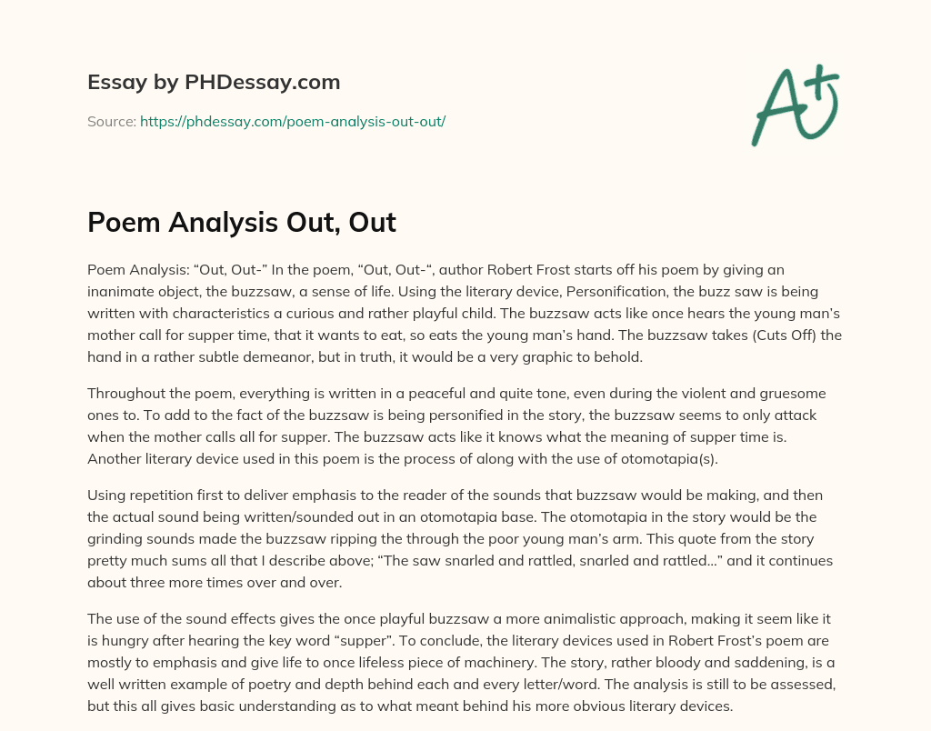 Poem Analysis Out, Out essay