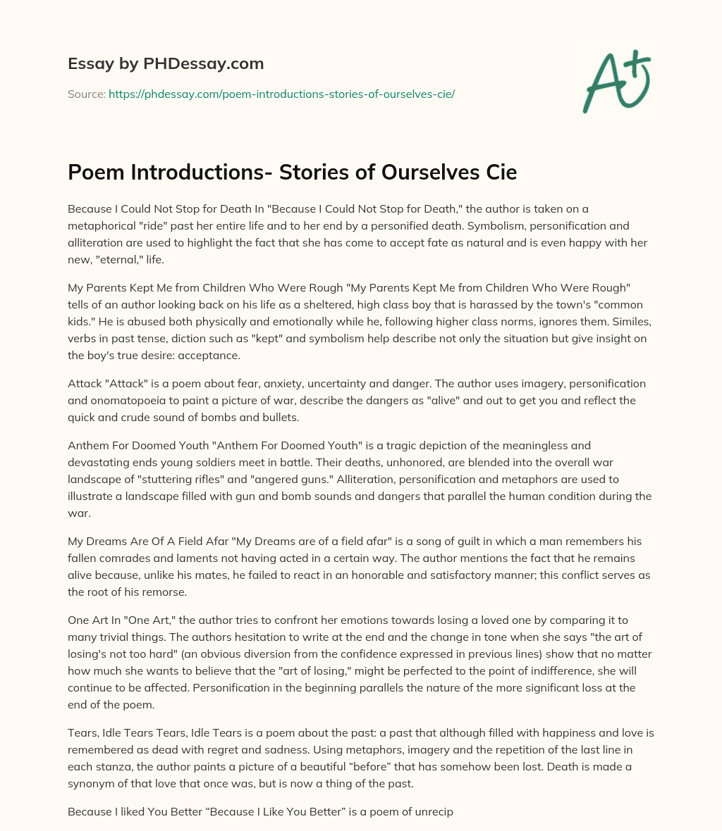 Poem Introductions- Stories of Ourselves Cie essay