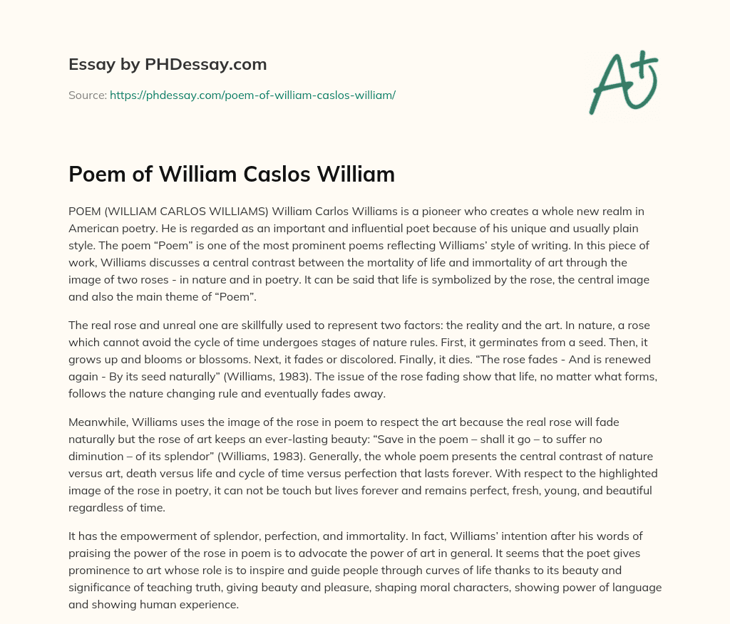 Poem of William Caslos William essay