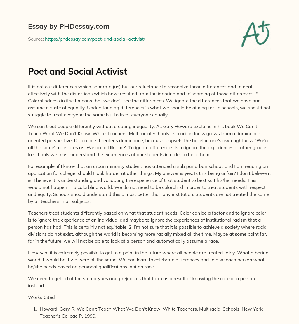 Poet and Social Activist essay