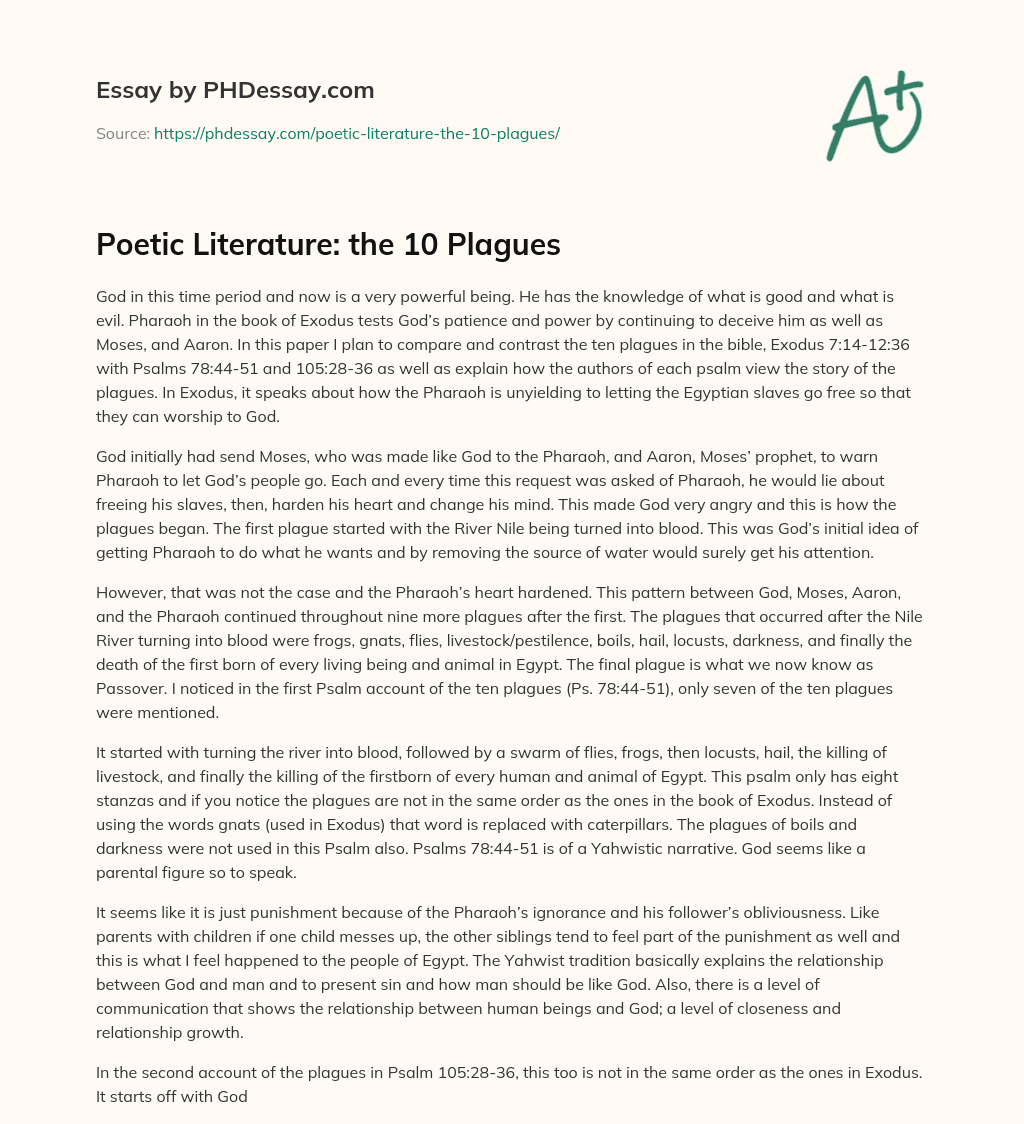 Poetic Literature: the 10 Plagues essay