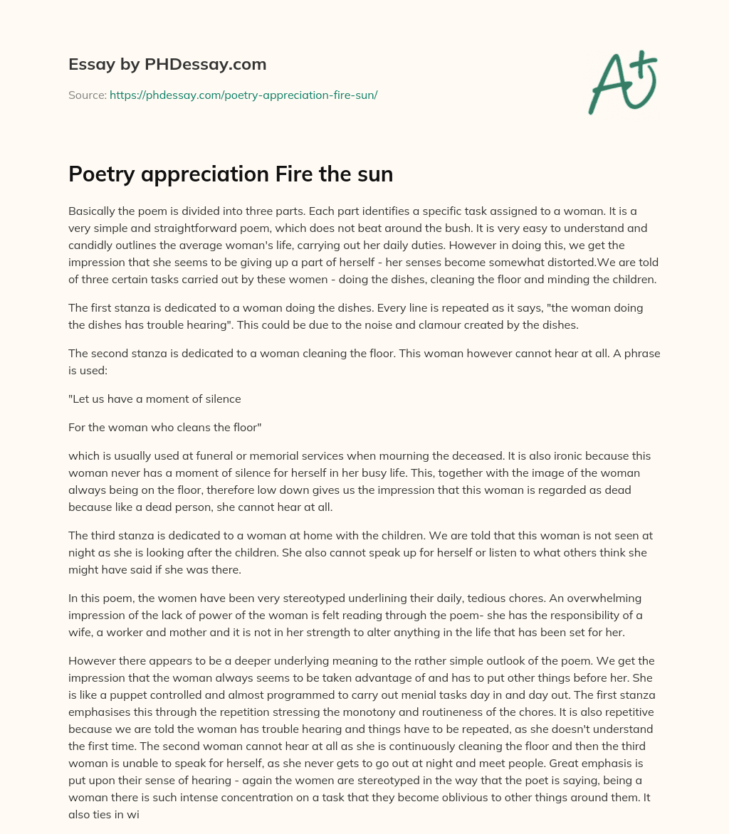 Poetry appreciation Fire the sun essay