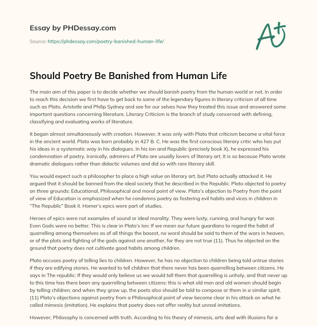 Should Poetry Be Banished from Human Life essay