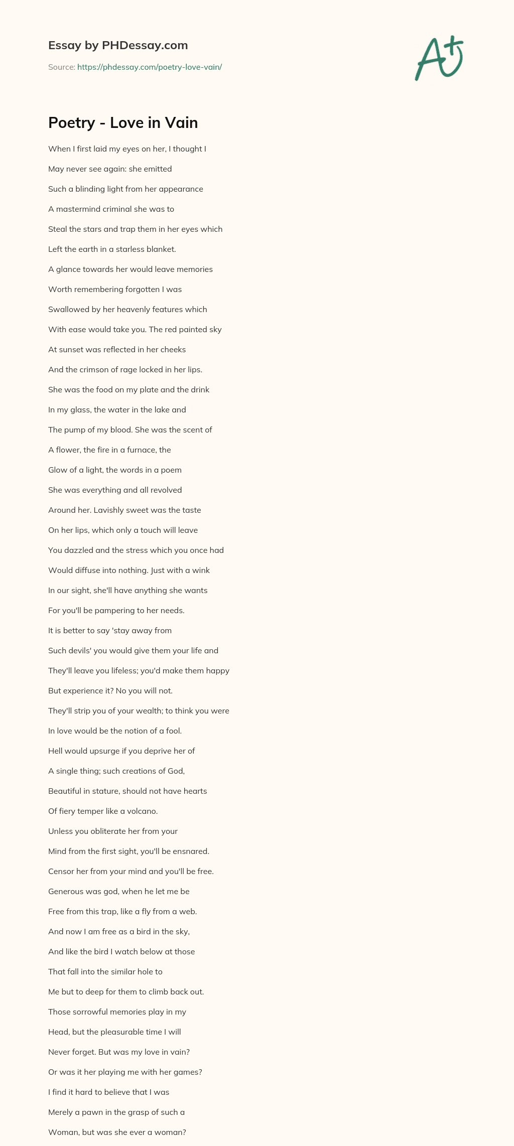 Poetry – Love in Vain essay
