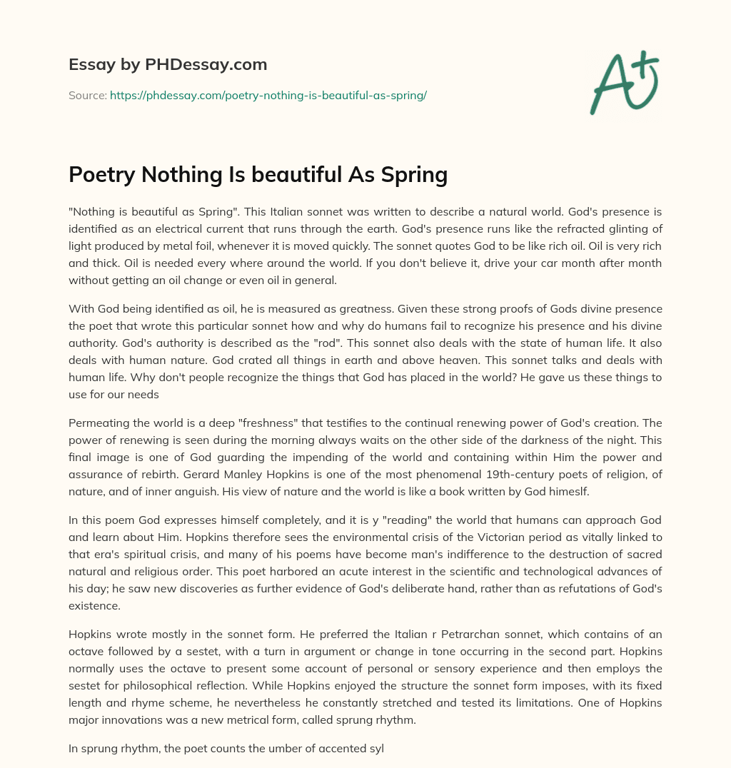 Poetry Nothing Is beautiful As Spring essay
