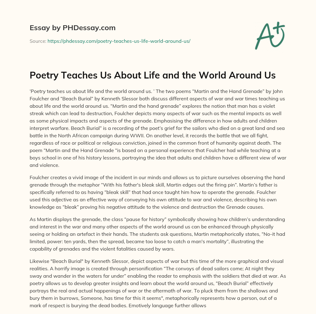 Poetry Teaches Us About Life and the World Around Us essay