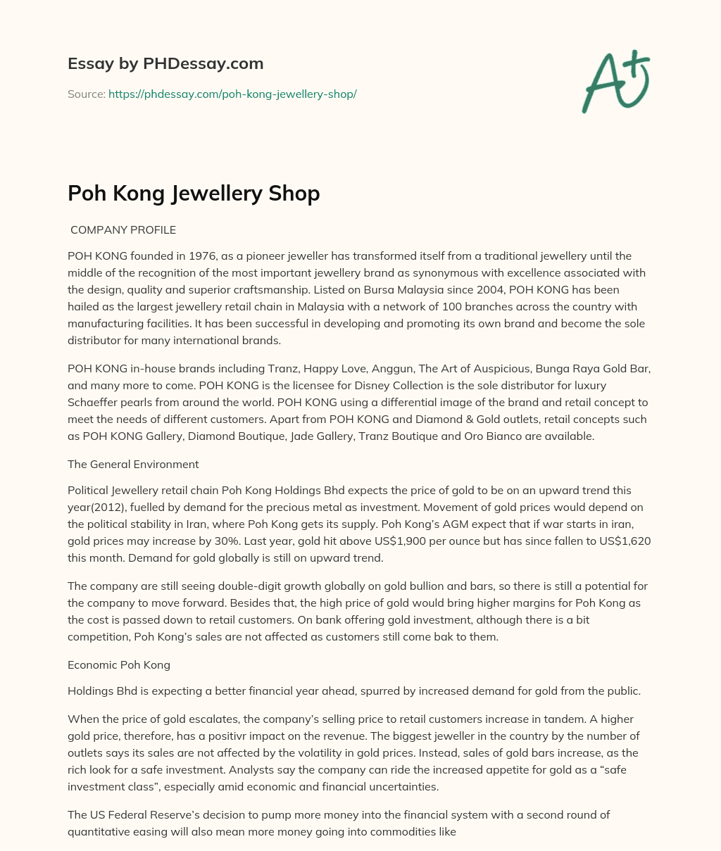 Poh Kong Jewellery Shop essay