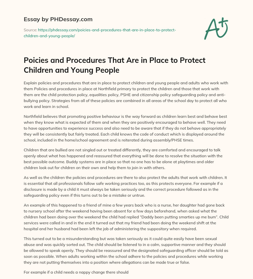 Poicies and Procedures That Are in Place to Protect Children and Young People essay