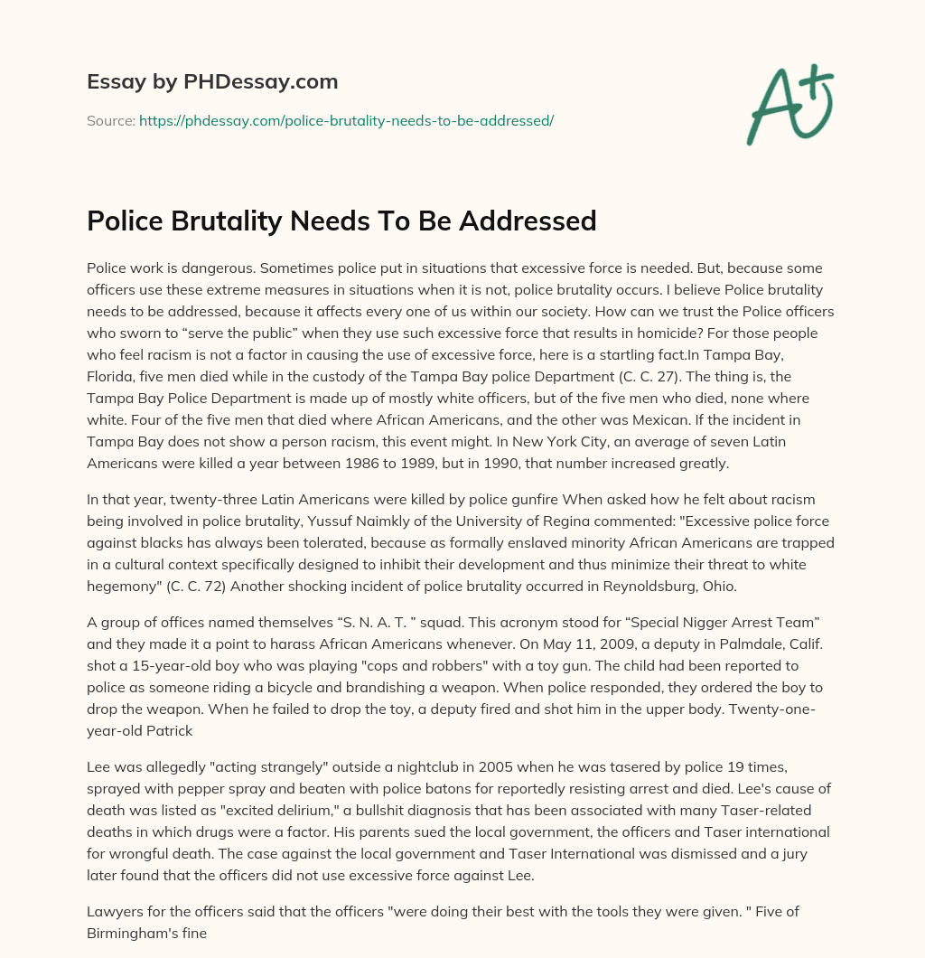 Police Brutality Needs To Be Addressed essay