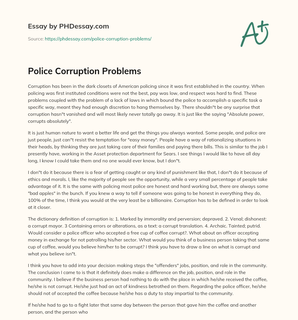 Police Corruption Problems essay