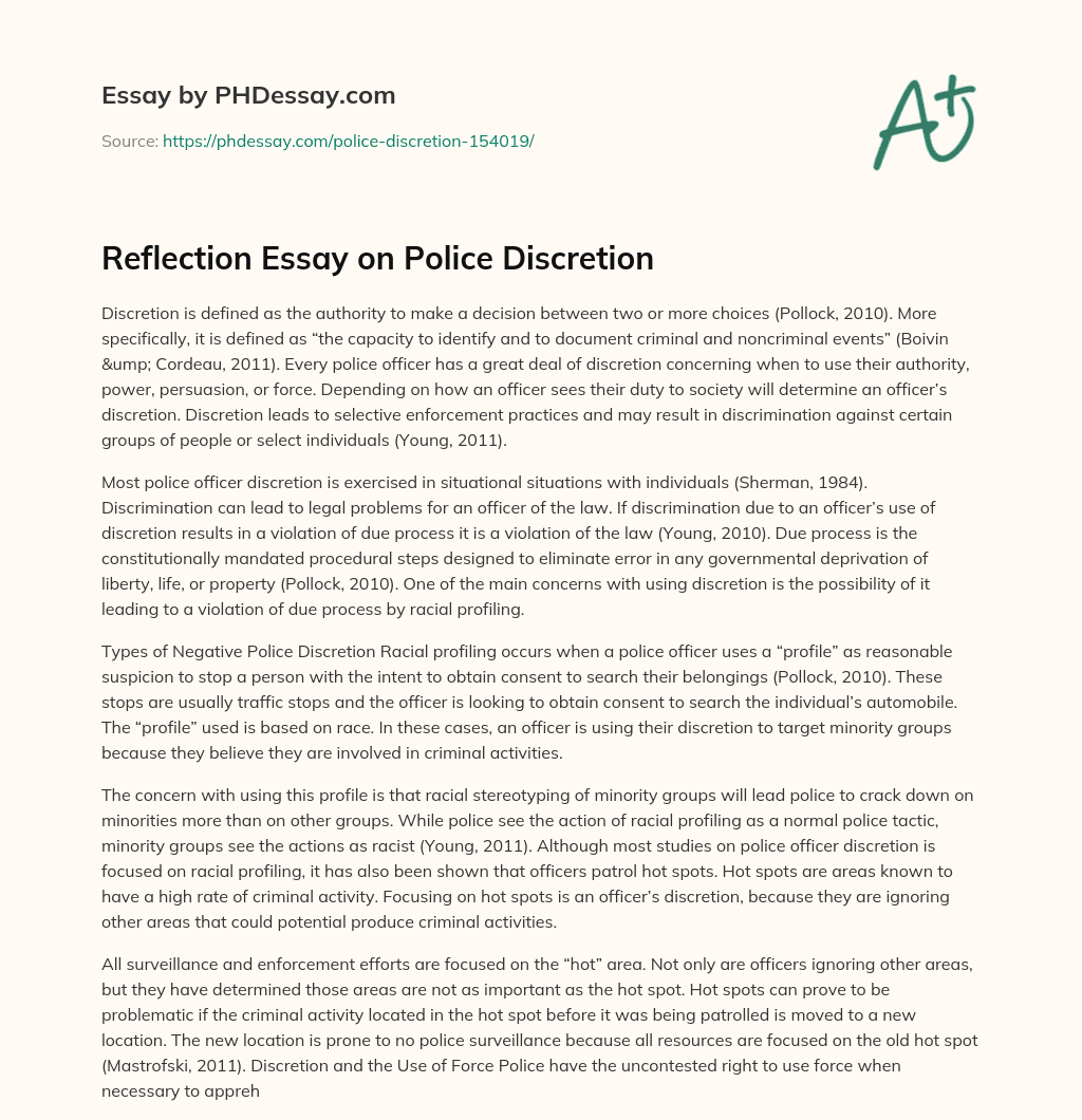 Reflection Essay on Police Discretion essay