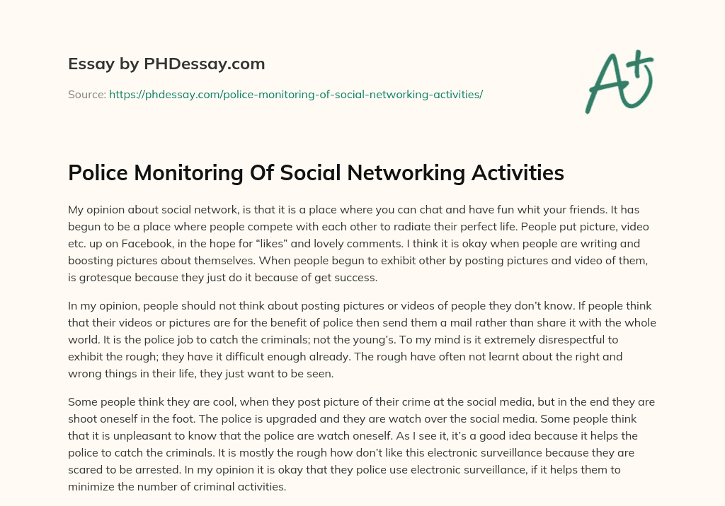 Police Monitoring Of Social Networking Activities essay