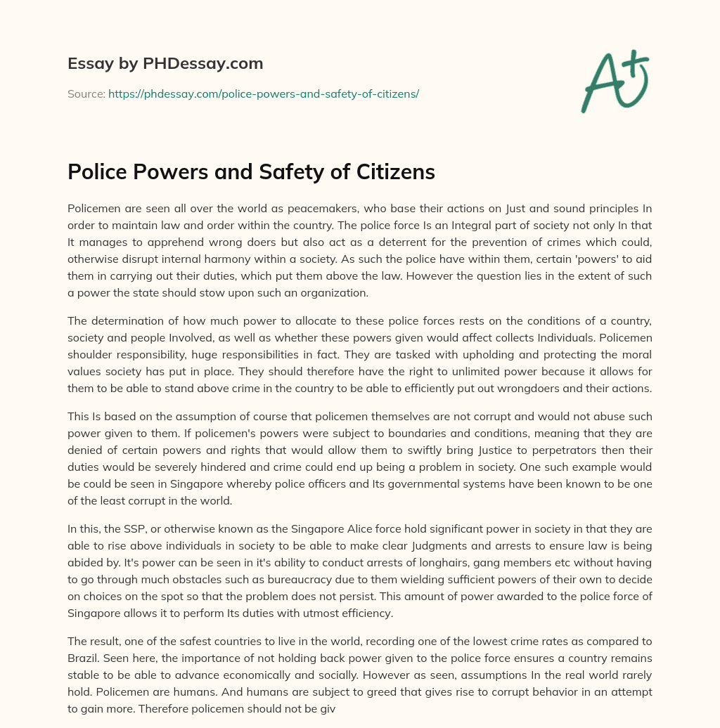 Police Powers and Safety of Citizens essay