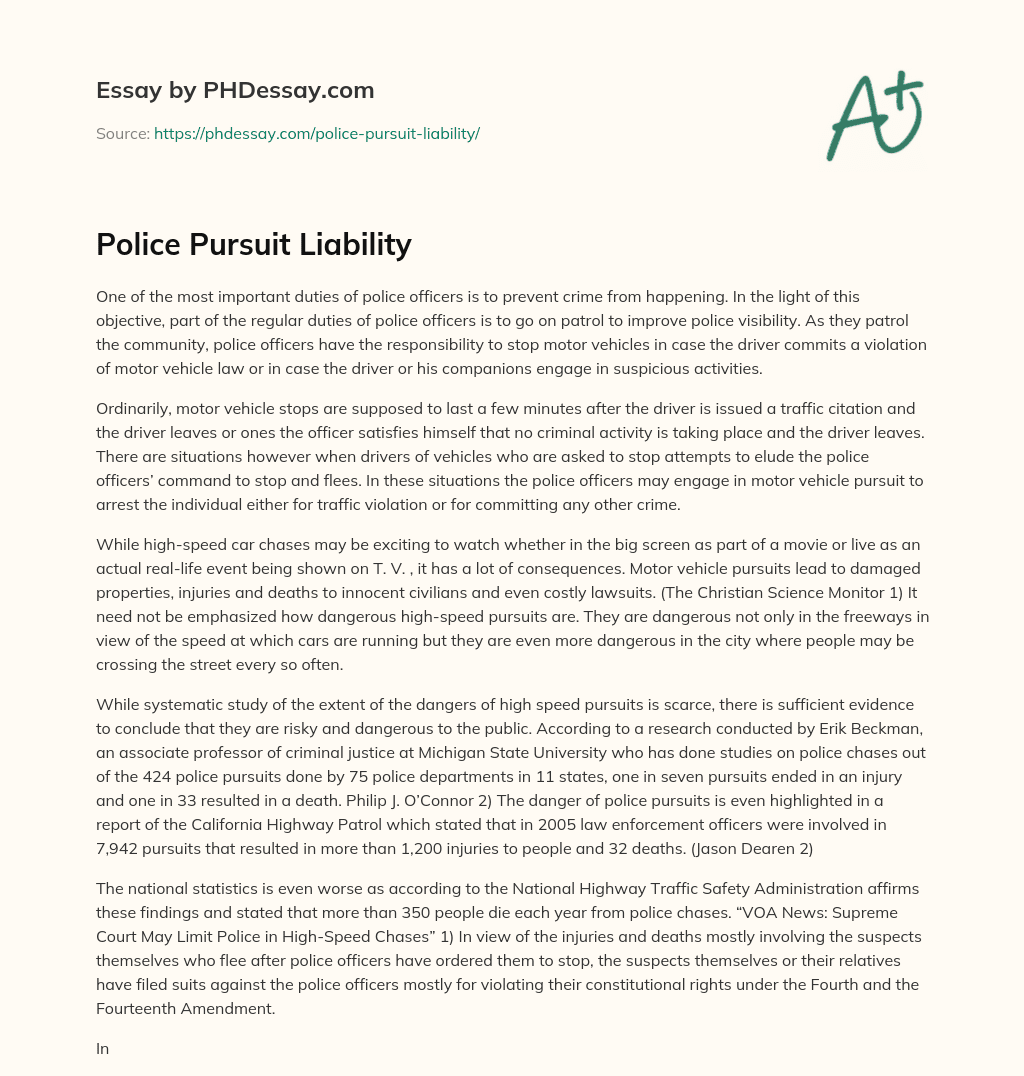 Police Pursuit Liability essay