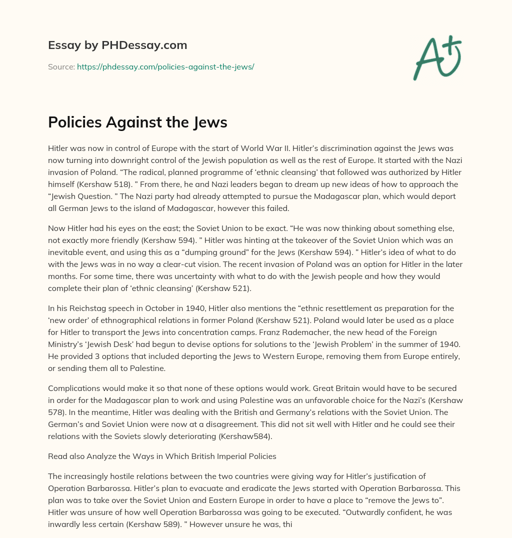 Policies Against the Jews essay