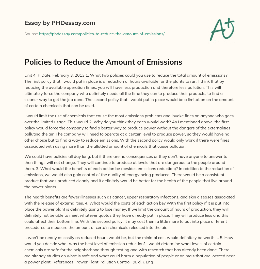 Policies to Reduce the Amount of Emissions essay