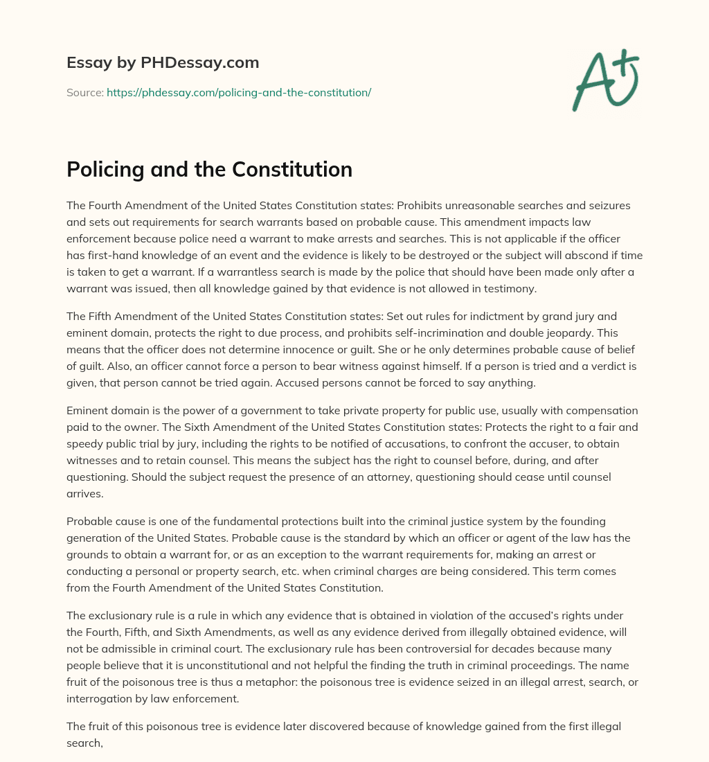 Policing and the Constitution essay