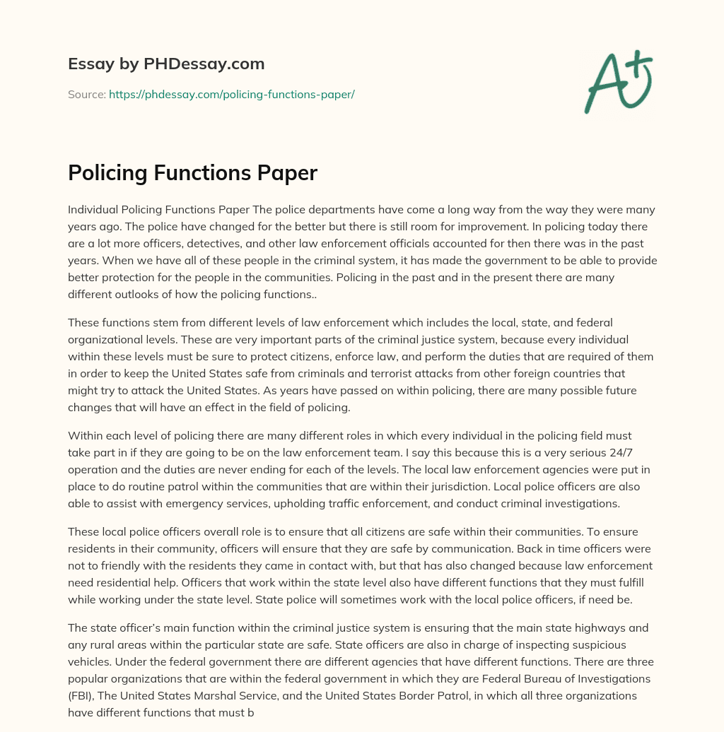 Policing Functions Paper essay