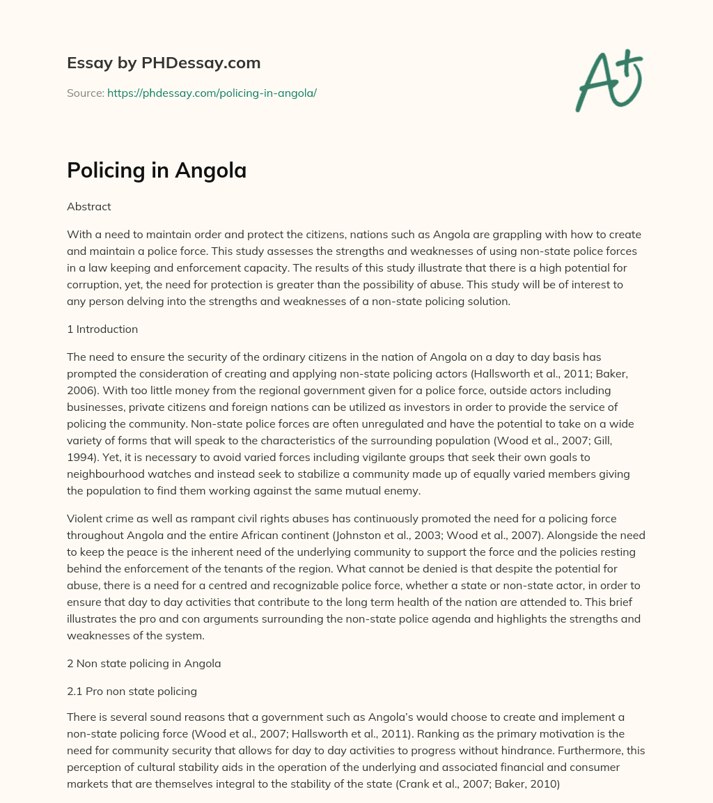 Policing in Angola essay