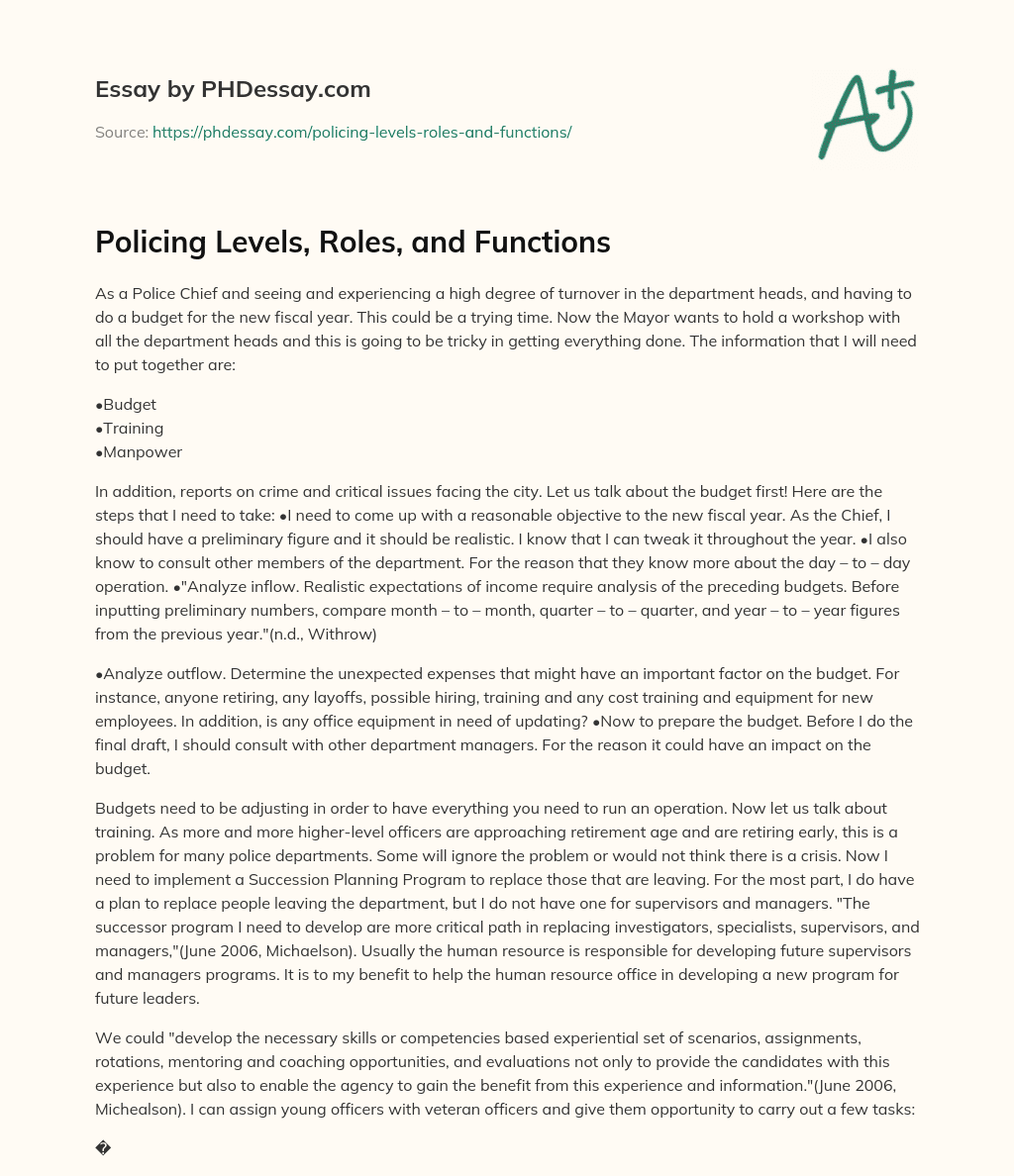 Policing Levels, Roles, and Functions essay