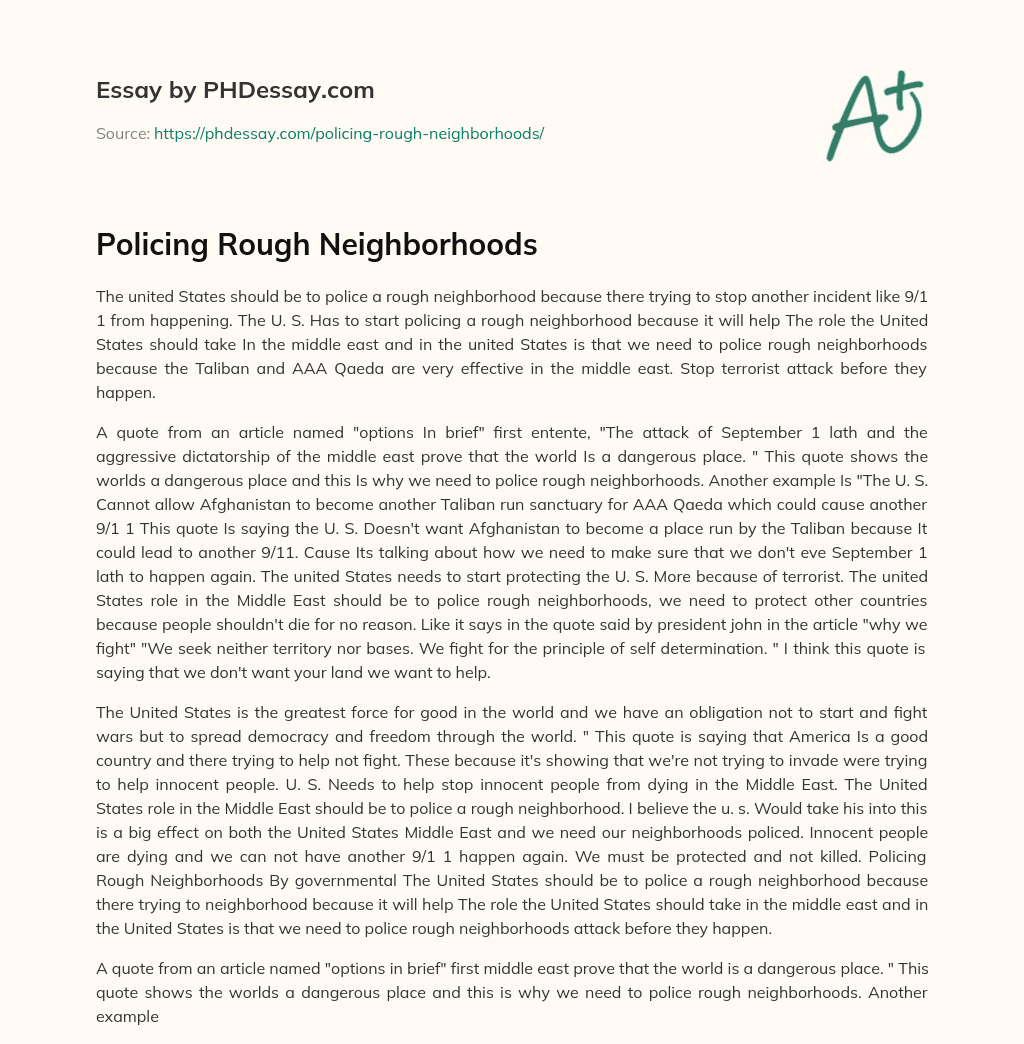 Policing Rough Neighborhoods essay