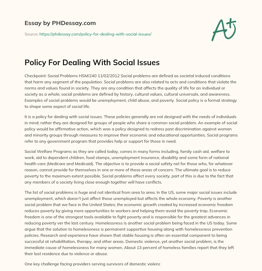 Policy For Dealing With Social Issues essay