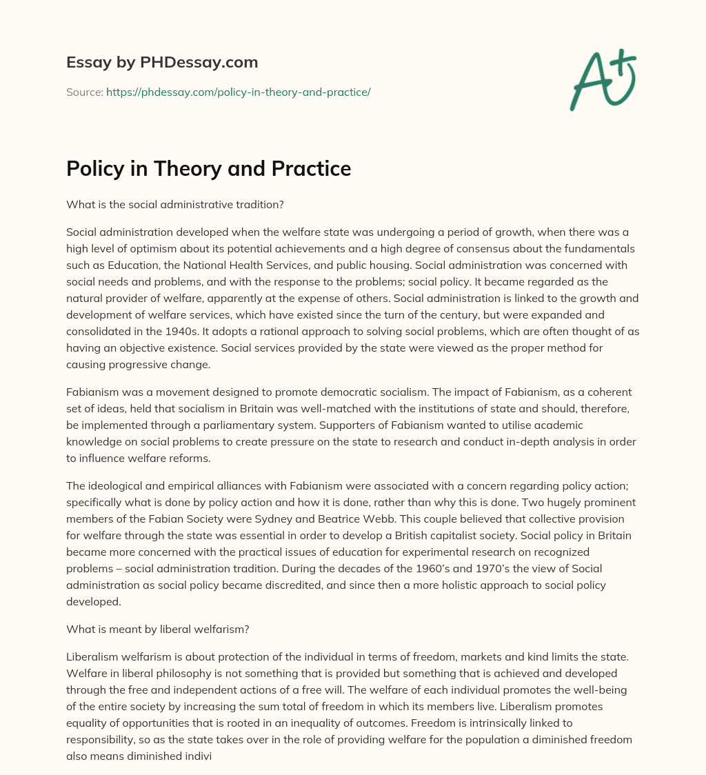 Policy in Theory and Practice essay