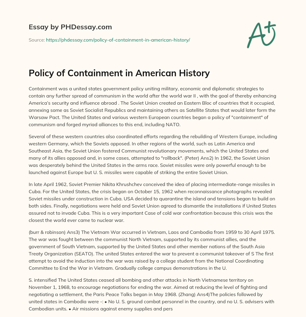 Policy of Containment in American History