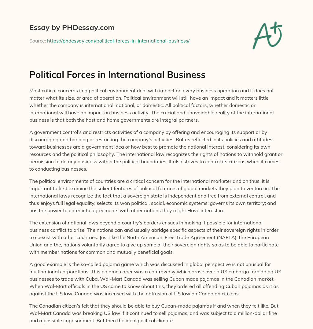 Political Forces in International Business essay