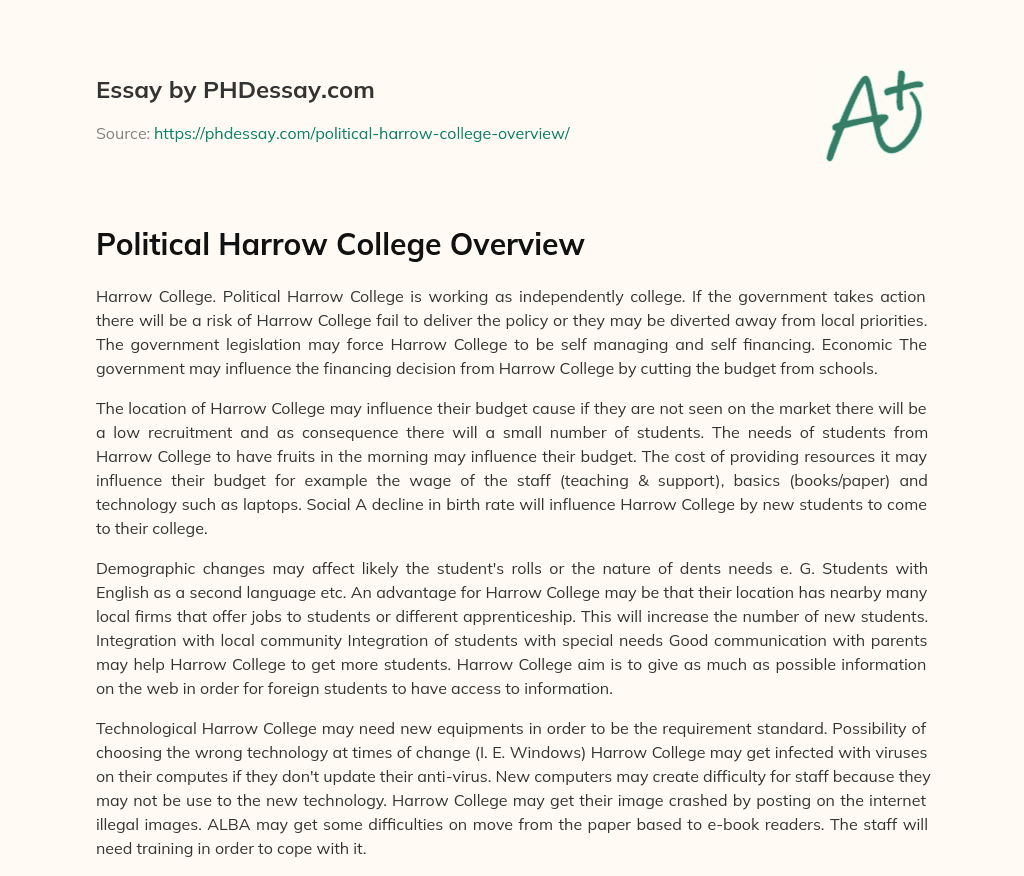 Political Harrow College Overview essay