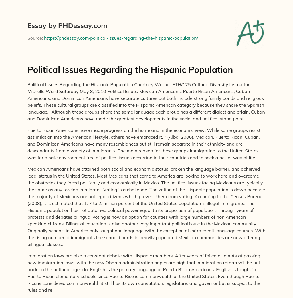 Political Issues Regarding the Hispanic Population essay