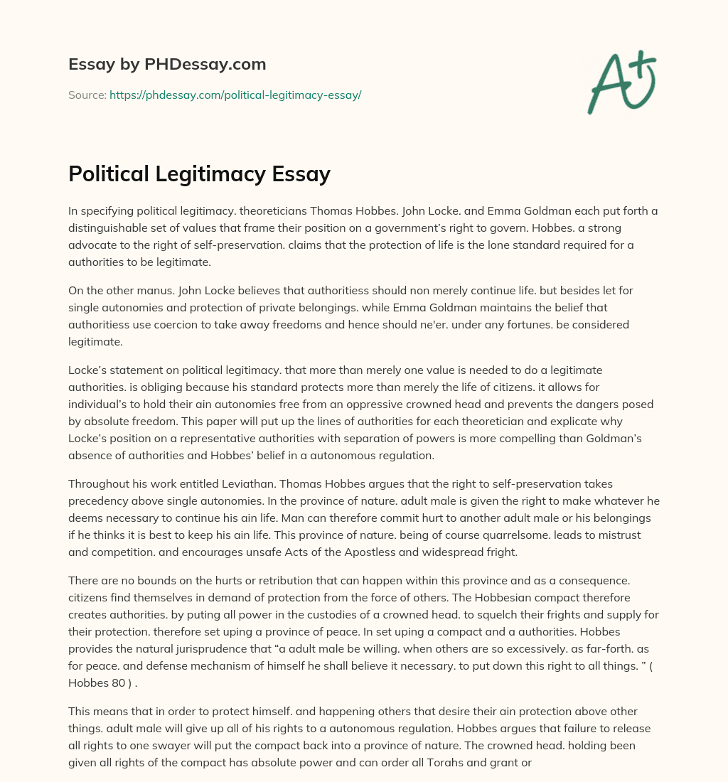 Political Legitimacy Essay essay