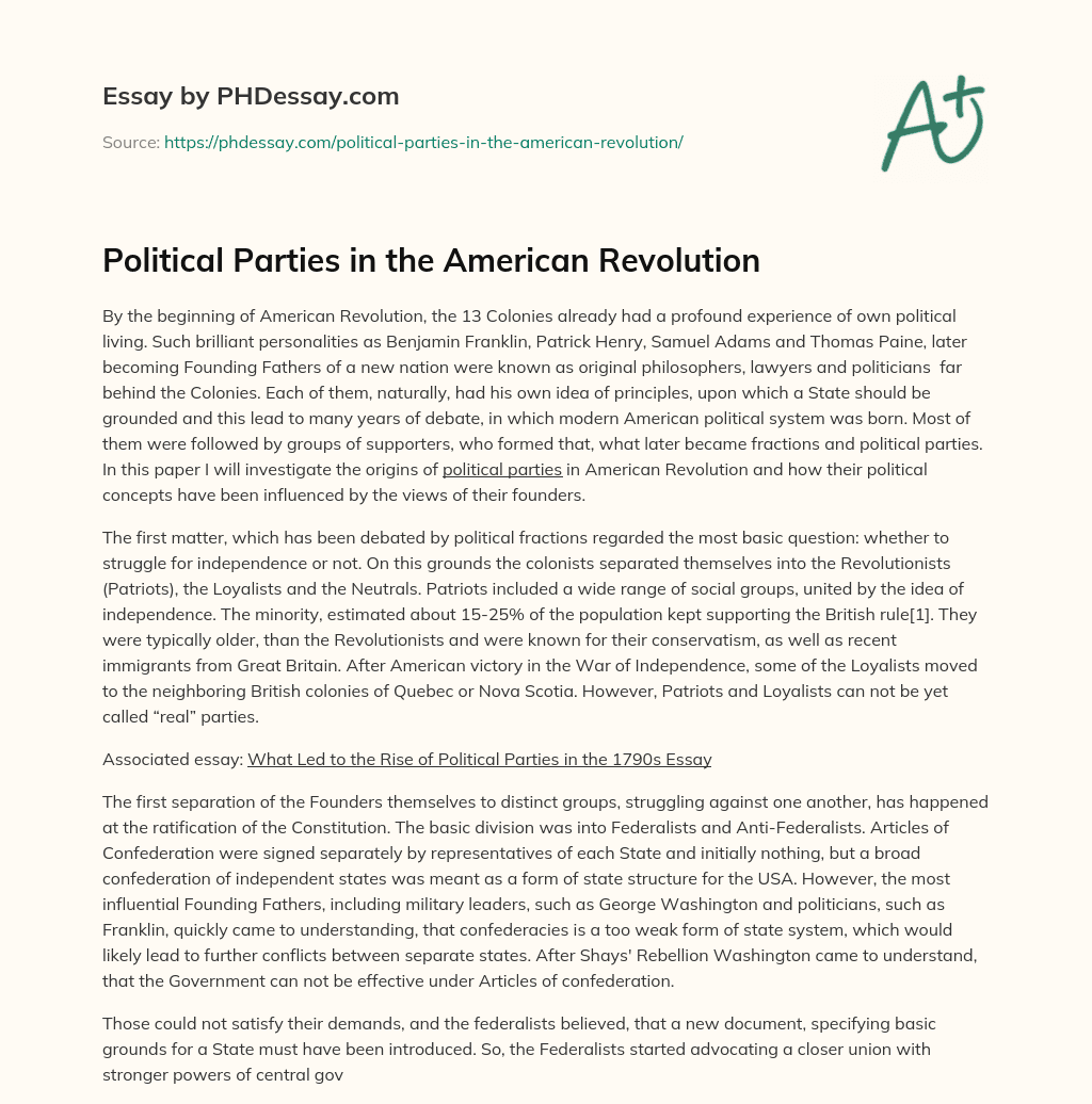 Political Parties in the American Revolution essay