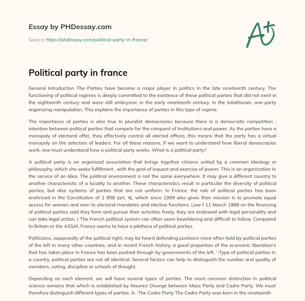 Political party in france essay