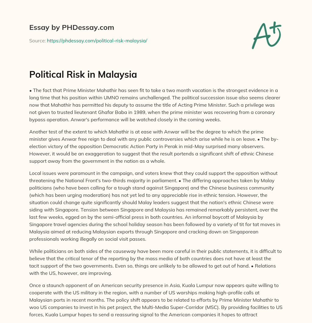 Political Risk in Malaysia essay